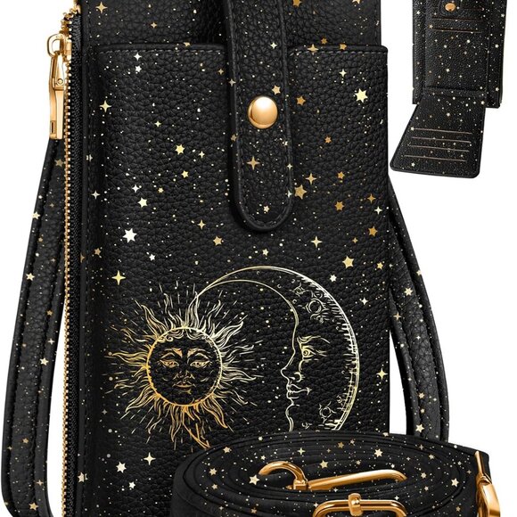 Leather Cell Phone Purse Crossbody RFID Wallet with Card Slots & Adjustable Stra - Picture 1 of 6